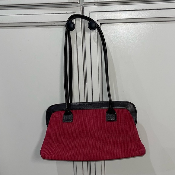 The SAK red brown croc trim crochet woven shoulder bag purse - Picture 2 of 7